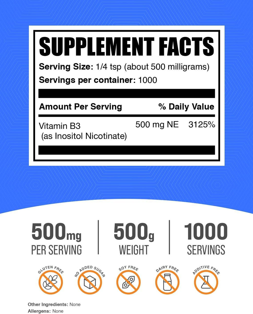 Niacina Sin Enrojecimiento 500mg - Inositol Hexanicotinato en Polvo (500g)