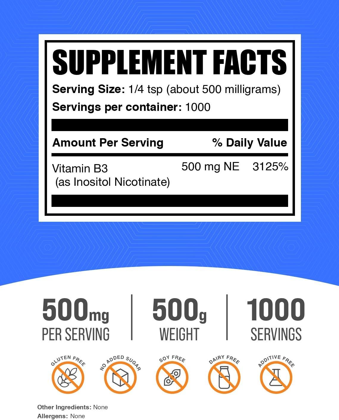 Niacina Sin Enrojecimiento 500mg - Inositol Hexanicotinato en Polvo (500g)