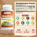 Rhodiola Rosea con Bioperine 1000mg - 120 Cápsulas Veggie