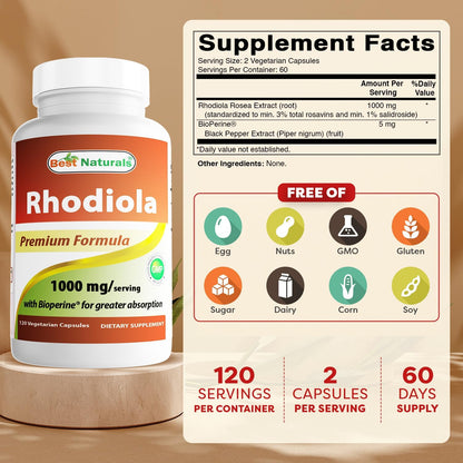 Rhodiola Rosea con Bioperine 1000mg - 120 Cápsulas Veggie – Image 2