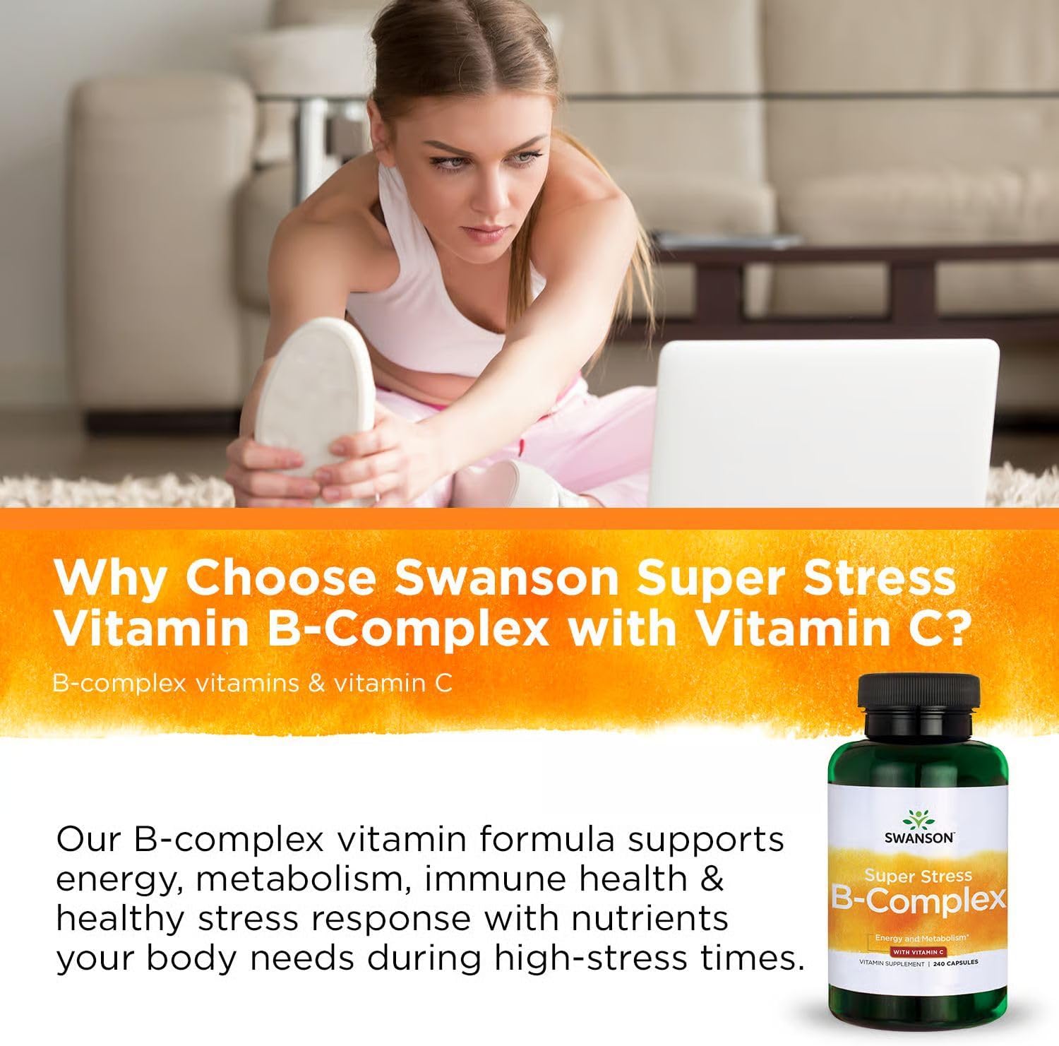 Swanson Super Stress Complejo B - Complemento de vitaminas B para energía y bienestar (240 cápsulas, pack de 2)