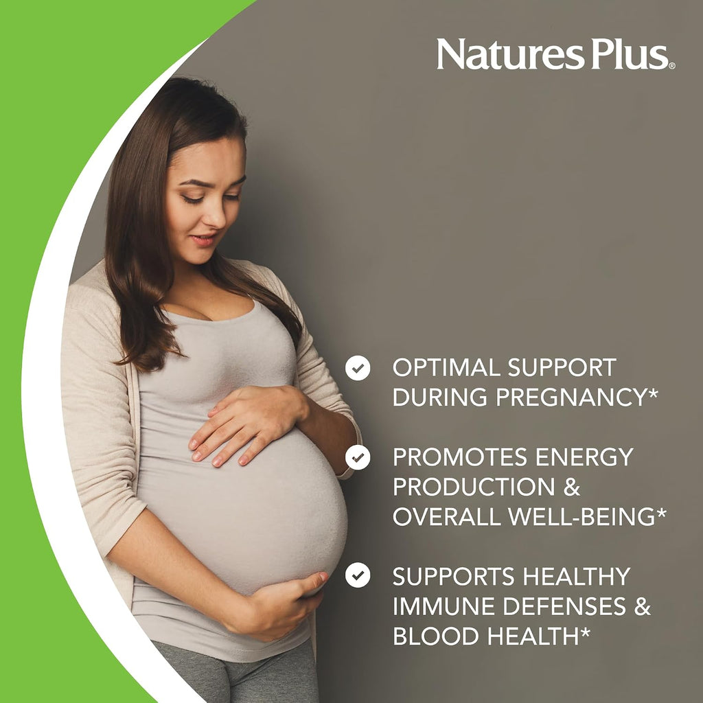 NaturesPlus Source of Life Prenatal - 90 Tablets - Multivitamin & Mineral with Iron - Nutritional Support for Pregnancy - Gluten-Free, Vegetarian