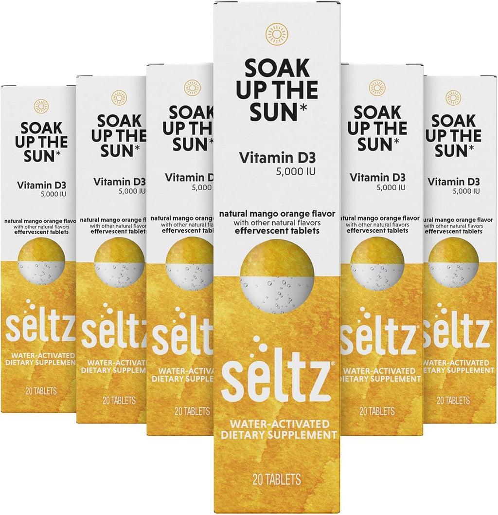 Seltz Vitamin D3 Drink Tablets - 5000 IU, Comprimidos Efervescentes, Sabor Mango Naranja, Sin Azúcar Añadido, 120 Comprimidos