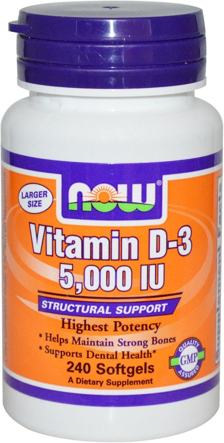 NOW Foods Vitamina D-3 5000 IU 240 Cápsulas Blandas (Paquete de 2)