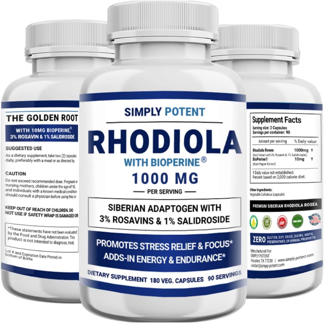 Simply Potent Rhodiola Rosea Siberiana 1000mg con Bioperine - 180 Cápsulas