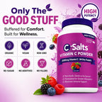 C-Salts Vitamina C en Polvo Tamponada - Orgánica, Suave para el Estómago - 4000mg por Ración - Sabor Frutos del Bosque - 735g (26oz) - 272 Porciones - Vegano, Sin Gluten, Sin Azúcar