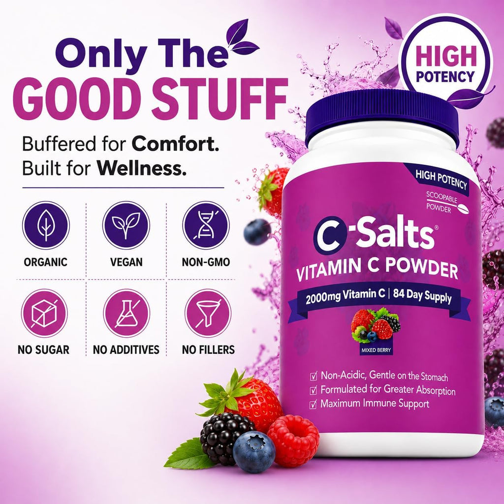 C-Salts Vitamina C Tamponada en Polvo - Orgánica, Frutos Rojos, 4000mg, 84 Porciones