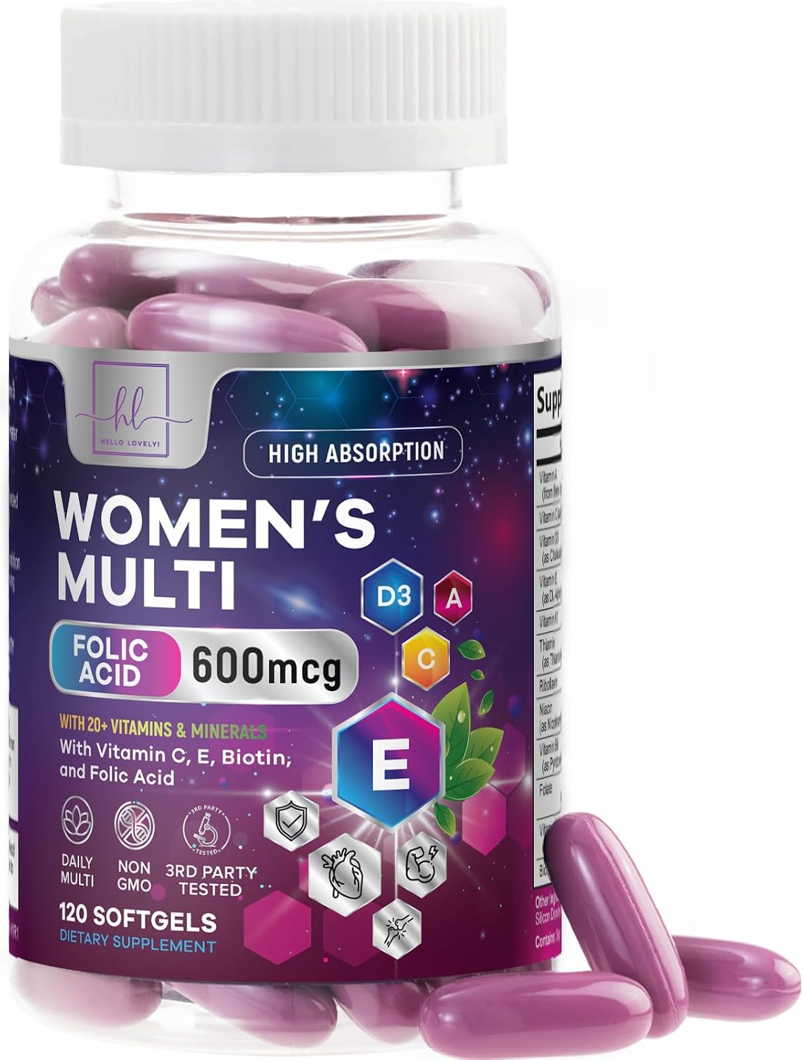 Hello Lovely! Multivitamínico Completo para Mujer con Biotina y Hierro - 120 Cápsulas Blandas