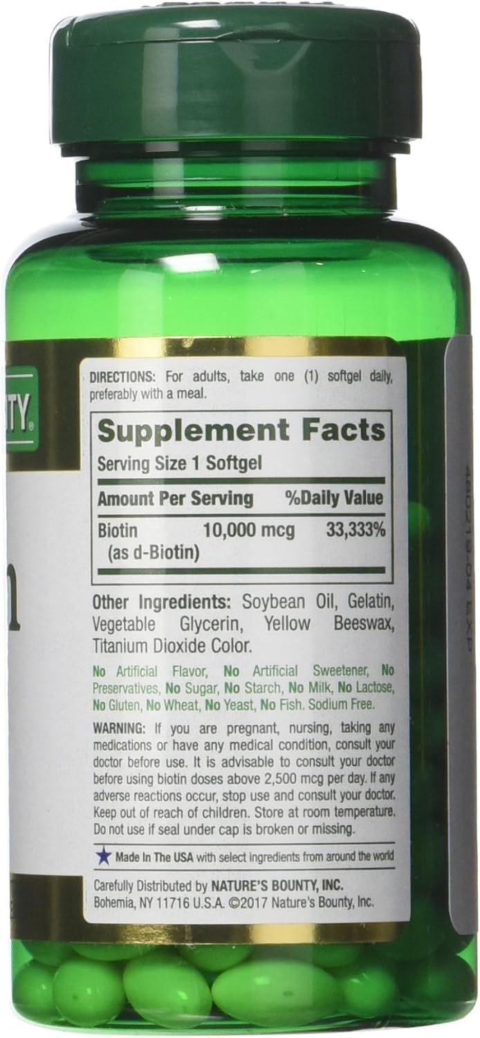 Nature's Bounty Biotina 10.000 mcg, Cápsulas Blandas de Liberación Rápida, 120 por Envase (Paquete de 3)