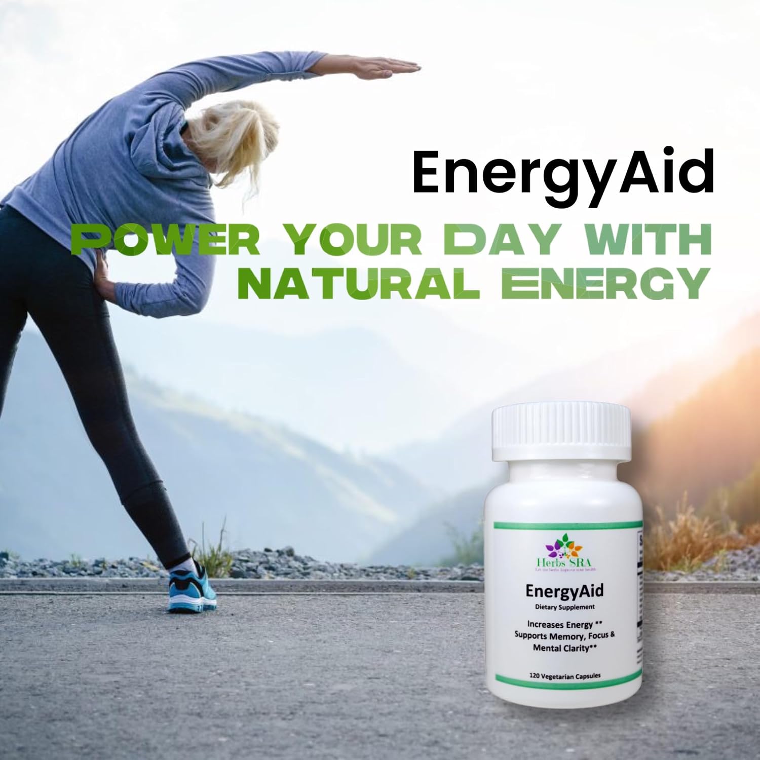 HerbSRA ENERGYAID Suplemento Antioxidante de Energía con Vitamina B6, Té Verde y CoQ10 – 120 Cápsulas Vegetarianas