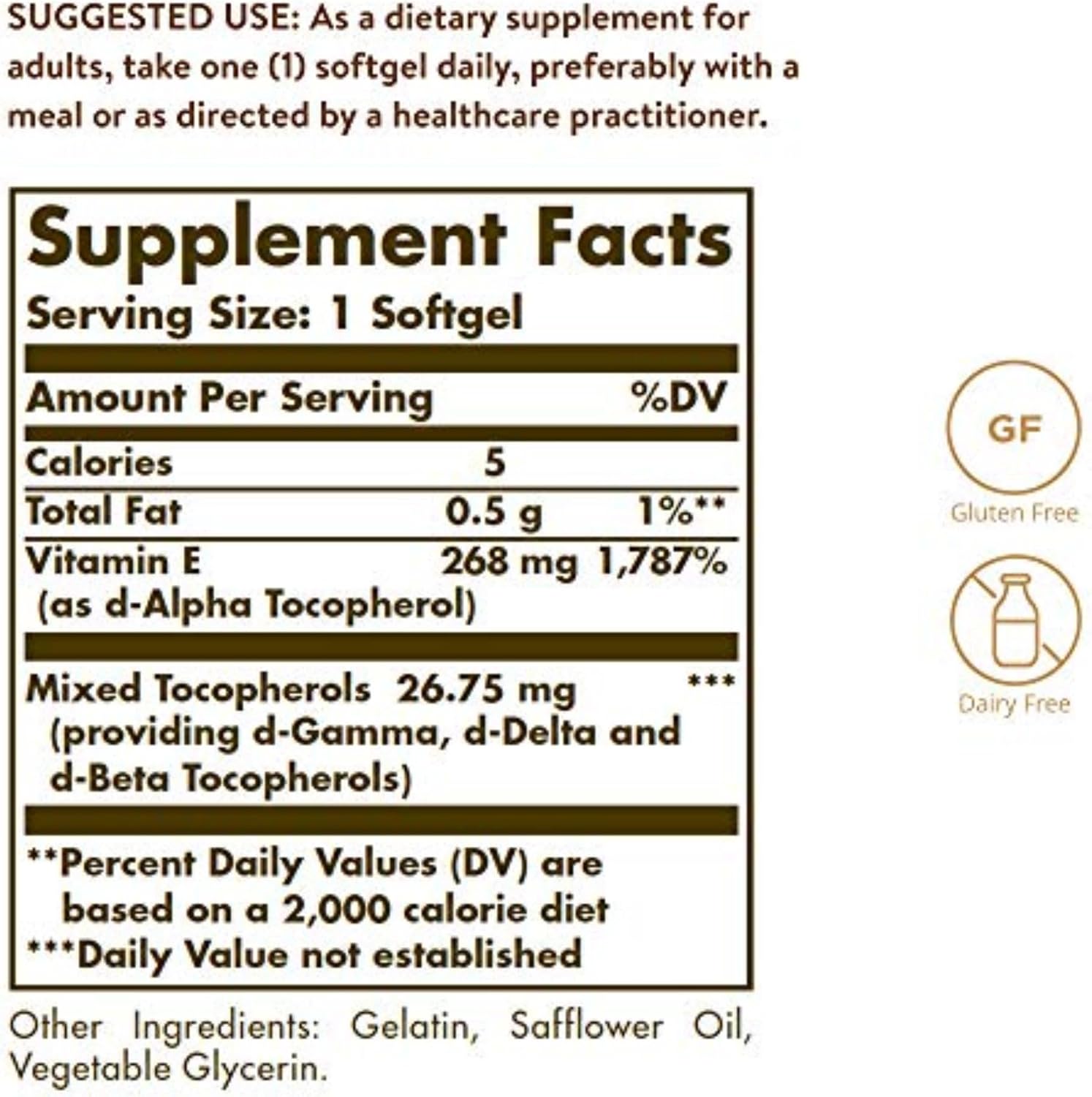 Solgar Vitamin E 268 mg (400 IU) with Mixed Tocopherols, 100 Softgels