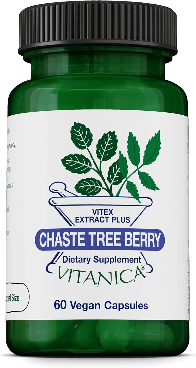 Vitanica, Baya del Árbol Casto (Sauzgatillo), Extracto de Vitex Plus, Vegano, 60 Cápsulas