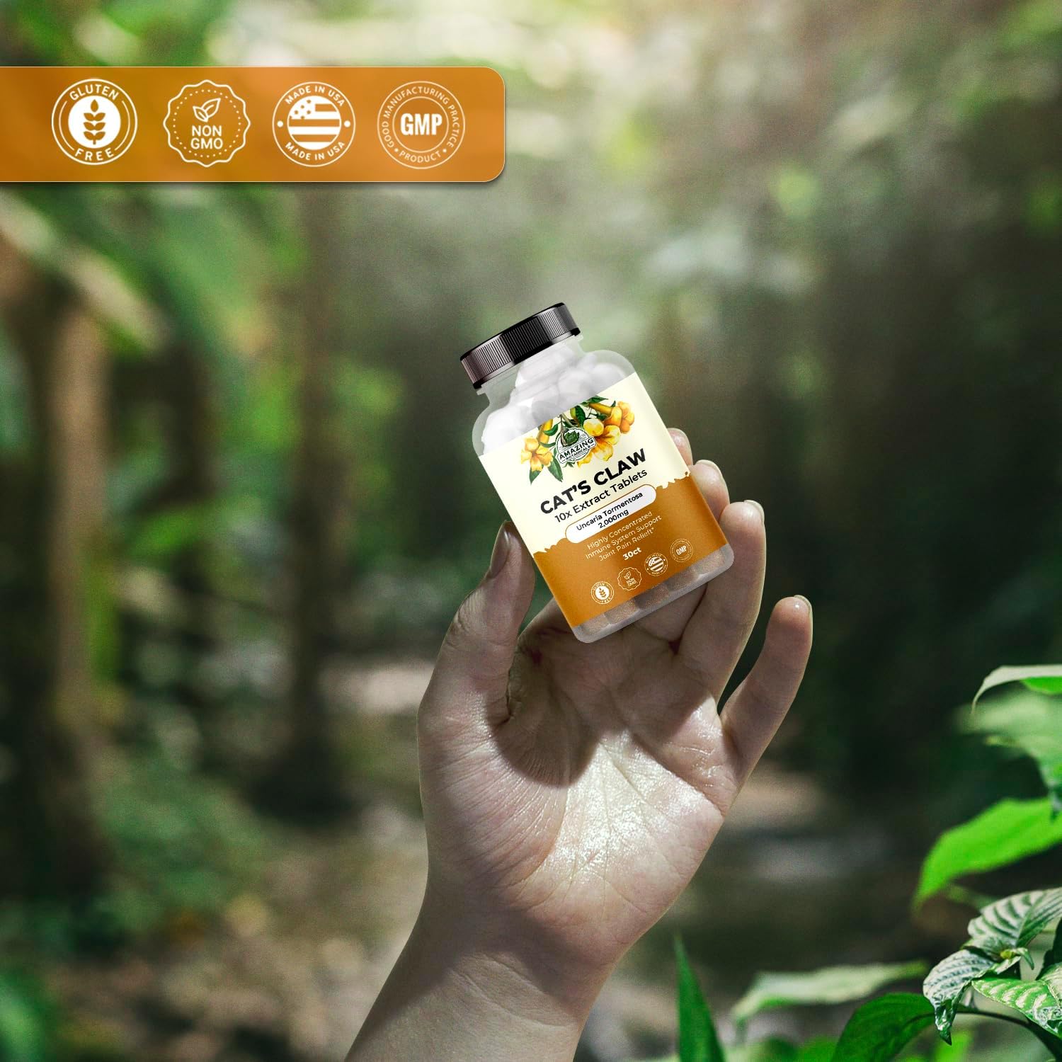 Amazing Botanicals Uña de Gato Orgánica - Extracto 10x 2000mg, 30 Comprimidos