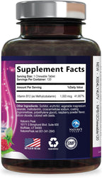 Vitamin B12 Complex (Methylcobalamin) 1000 mcg - Suplemento de Vitamina B12, Metilcobalamina, 120 Tabletas Masticables Sabor Bayas