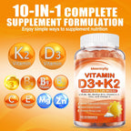 Maennyliy Vitamin D3 K2 Gummies - 5000IU D3 + 120mcg K2 (MK-7) - Sin Azúcar con Omega-3, Metil B12, B9, B6, Vitamina C, E, Magnesio y Zinc
