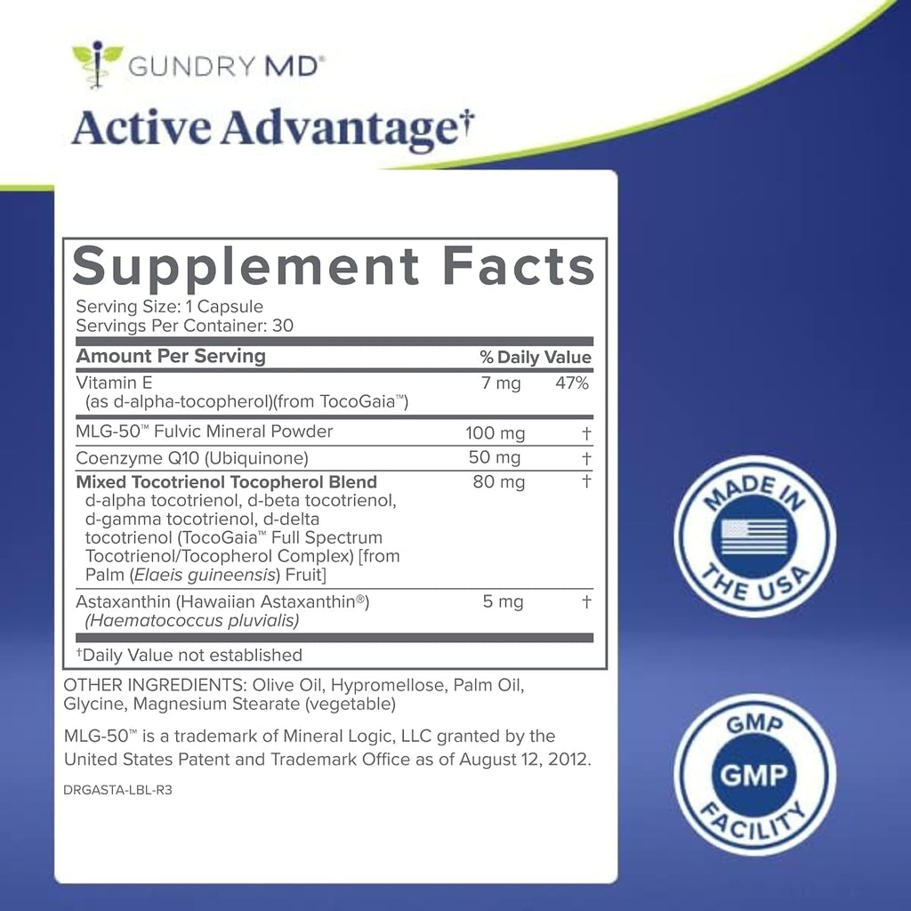Gundry MD® Active Advantage Astaxantina y CoQ10 - 30 Cápsulas