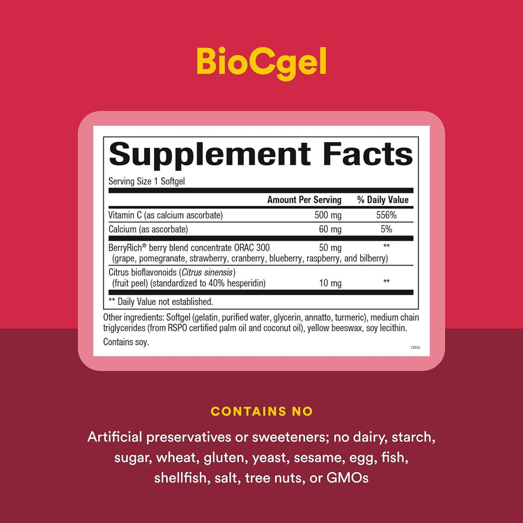 Natural Factors BioCgel Vitamina C Tamponada con BerryRich - 90 Cápsulas Blandas
