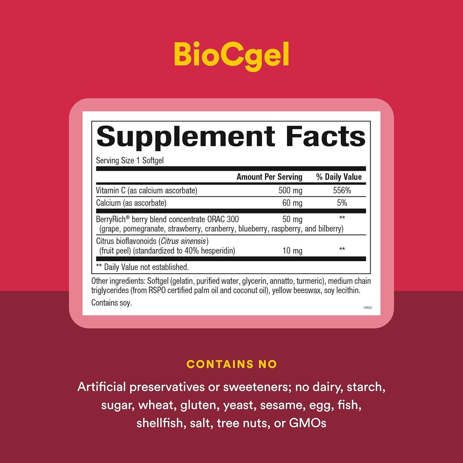 Natural Factors BioCgel Vitamina C Tamponada con BerryRich - 90 Cápsulas Blandas