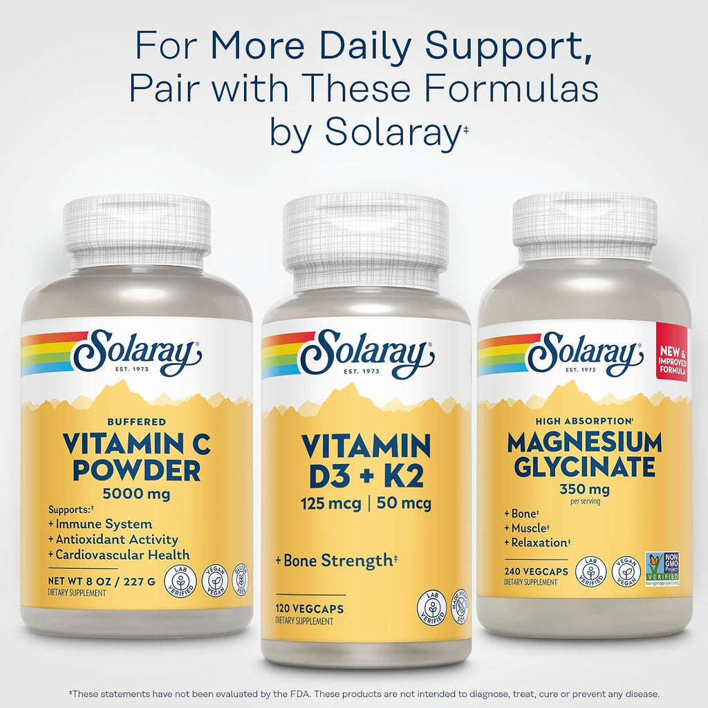 Solaray Vitamina C en Polvo 5000 mg con Calcio - Antioxidante y Apoyo Inmunitario, Vegano, Sin Gluten, 227 g