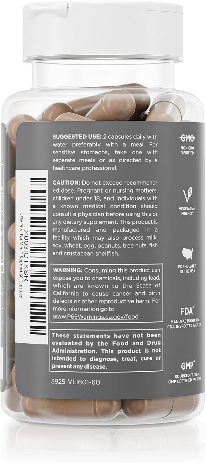 Pure for Men T-Support | Suplemento de Apoyo Total para Hombres con Maca y Ashwagandha | 60 Cápsulas