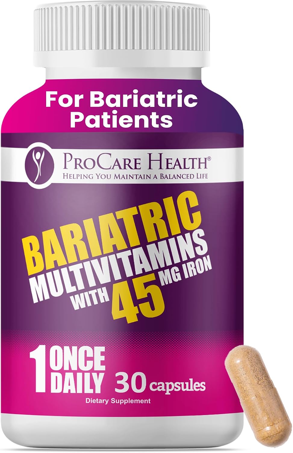 ProCare Health Bariatric Multivitamin with 45mg Iron (30 Capsules) - Once Daily for Post-Operative Support
