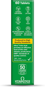 Vitabiotics Ultra Ácido Fólico 400 µg con Vitamina B12, 60 Comprimidos