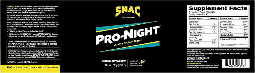 SNAC Pro-Night Mezcla de Proteínas de Calidad - Recuperación Nocturna Vainilla 710 g