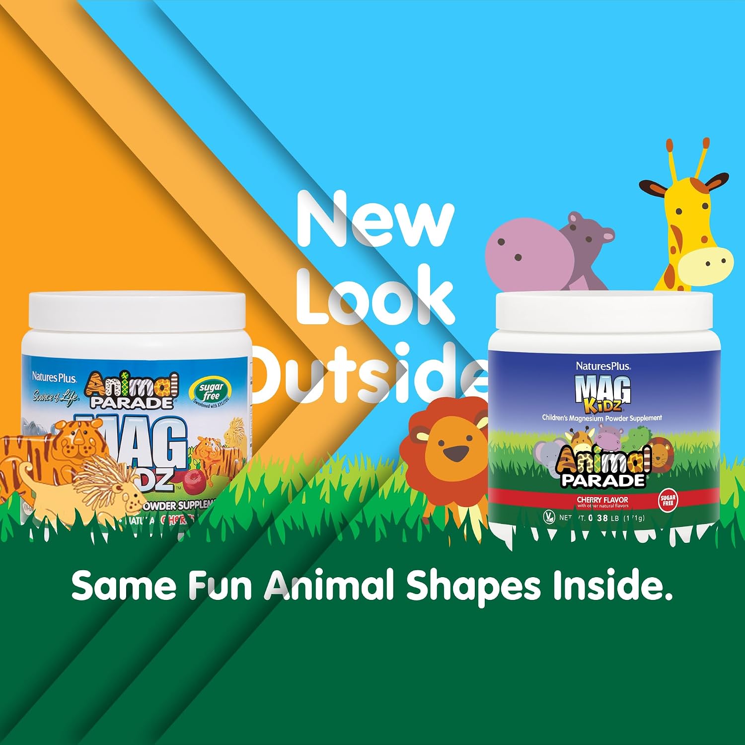 NaturesPlus Animal Parade MagKidz - Magnesio Infantil en Polvo Sabor Cereza - 45 Raciones