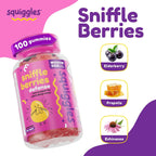 Squiggles Sniffle Berries Gomitas de Saúco, Propóleo y Equinácea para Niños - 100 uds
