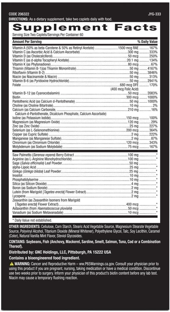 GNC Mega Men 50 Plus Multivitamin para Hombres | Antioxidantes | Salud Cardíaca | Apoyo Prostático y Circulatorio | 120 Comprimidos