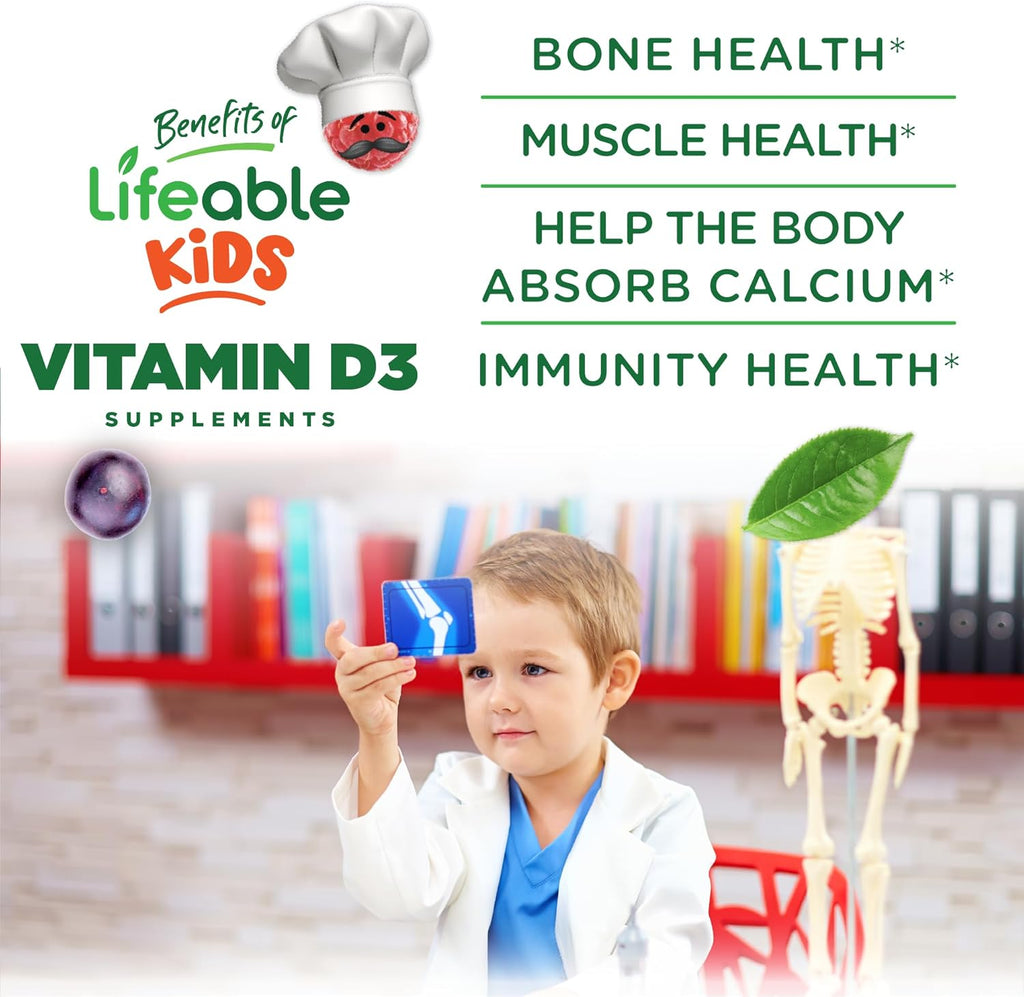 Lifeable Gomitas de Vitamina D3 para Niños | 1000 UI | Sabor Fresa | 90 Gomitas