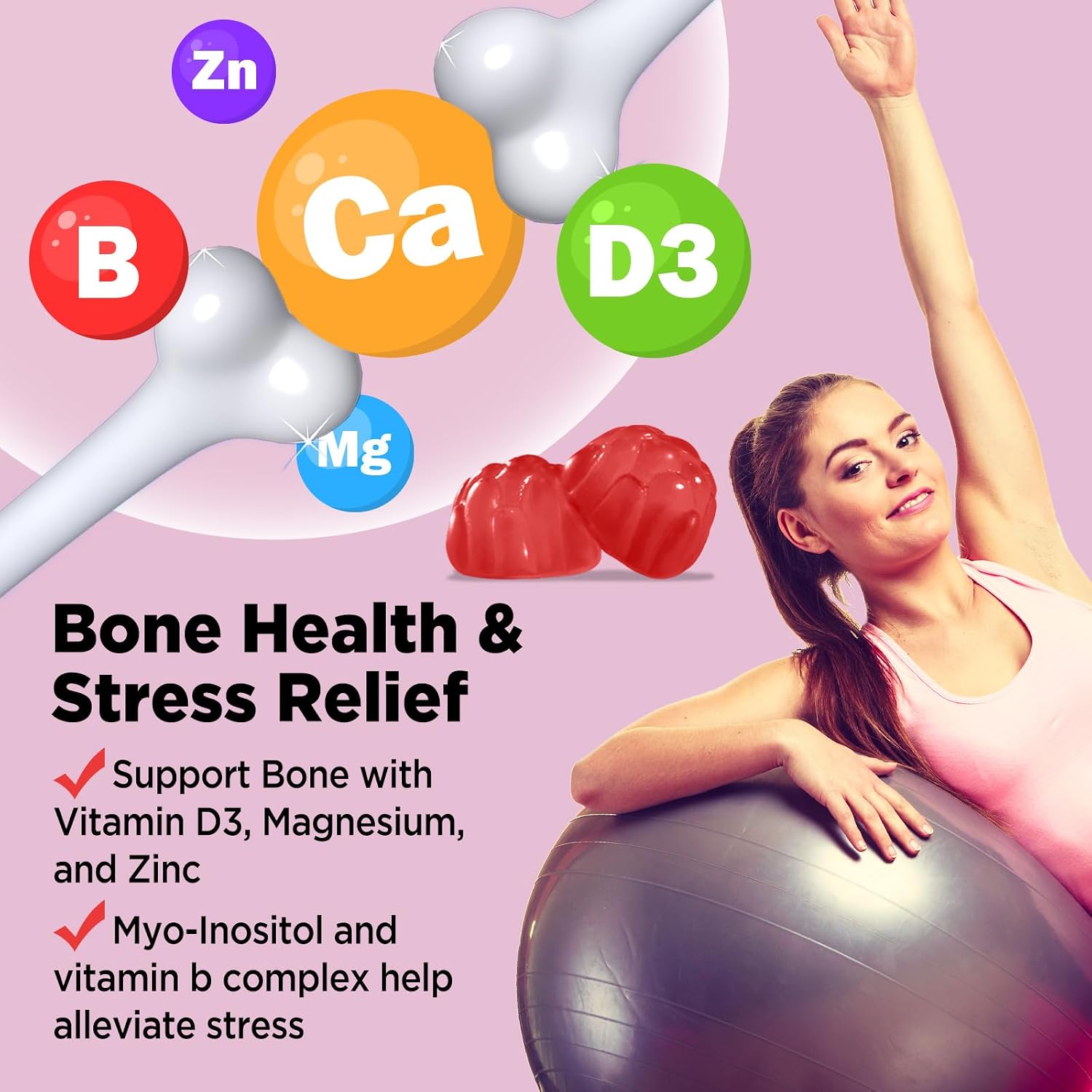 Myo-Inositol & D-Chiro Inositol Gomitas - Vitaminas B6, B12 y Folato - 60 Unidades