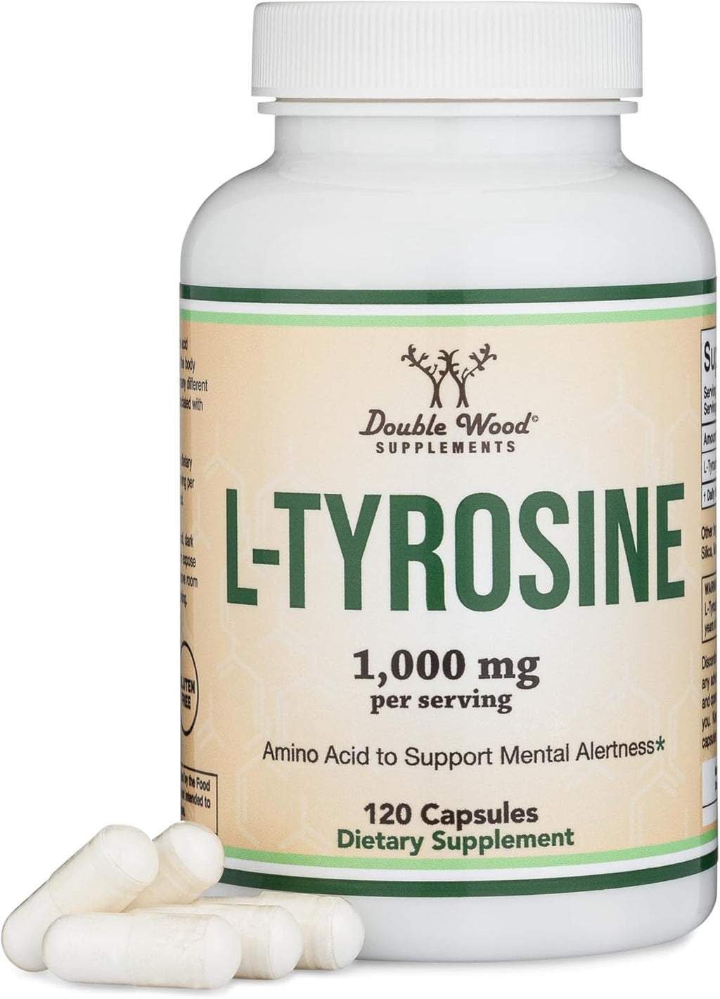 L-Tirosina 1.000 mg por dosis, 120 Cápsulas Vegetales (L-Tyrosine para Memoria, Atención y Enfoque) Aminoácido, Vegano, No-GMO por Double Wood