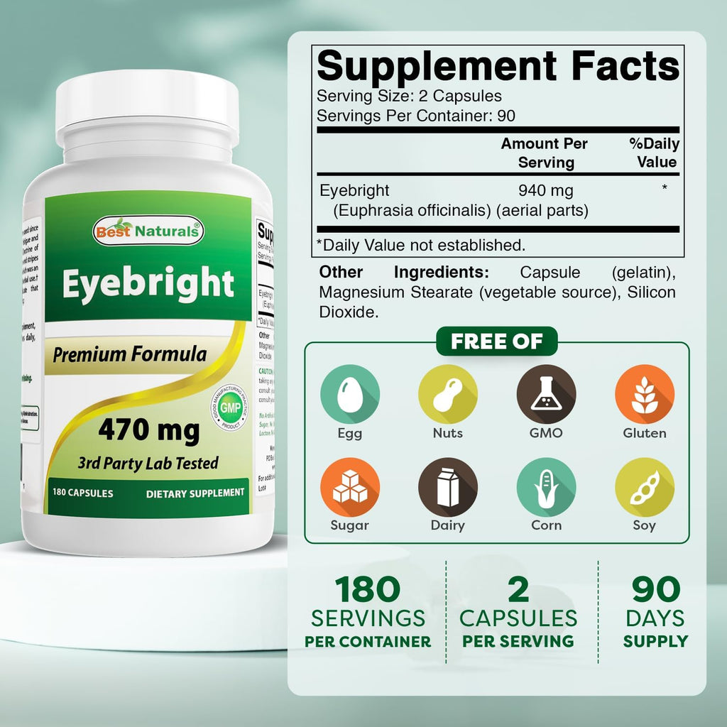 Best Naturals Eyebright 470 mg - 180 Cápsulas (Pack de 2)