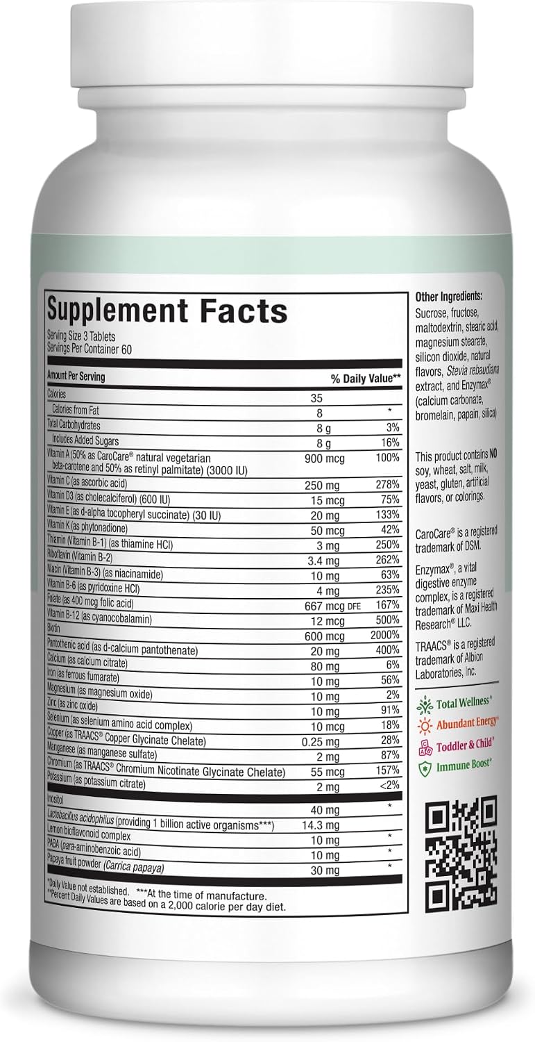 Maxi Health Chewable Multivitamin for Kids, Teens, and Adults - 180 Cherry Flavored Tablets