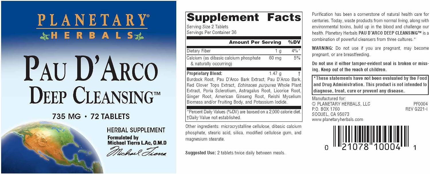 Planetary Herbals - Pau D'Arco 735 mg, 72 Comprimidos