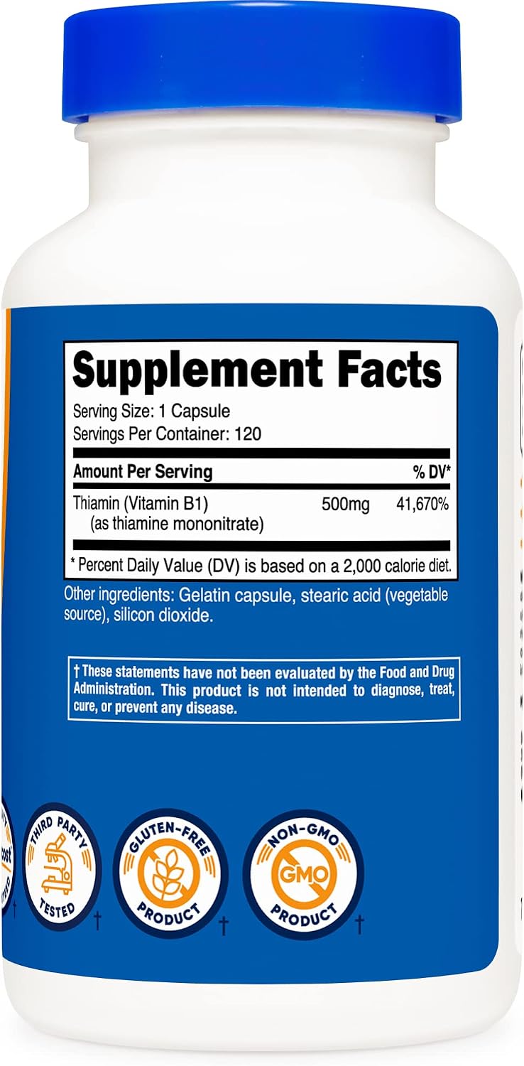 Nutricost Vitamin B1 (Thiamine) 500mg, 120 Capsules (2-Pack)