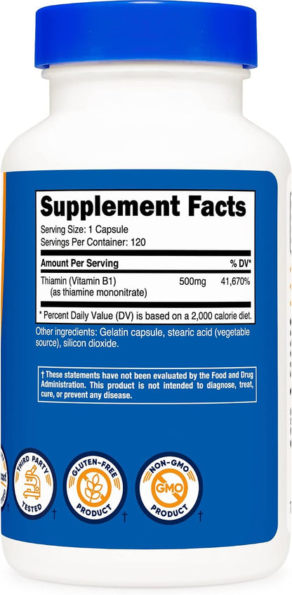 Nutricost Vitamina B1 (Tiamina) 500mg, 120 Cápsulas (Pack de 3) – Image 4