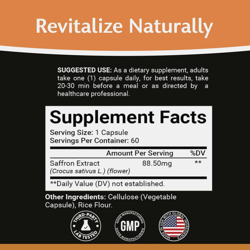 Suplemento Premium de Azafrán - Extracto Puro 88.50mg - 60 Cápsulas