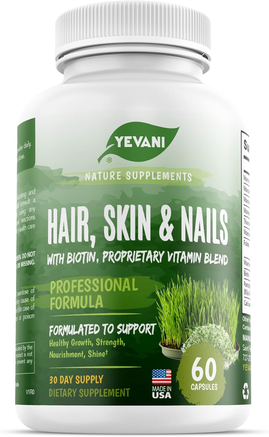 YEVANI 100% Puro Vitaminas para Cabello, Piel y Uñas con Biotina - Fórmula Super Blend