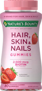 Nature's Bounty Hair, Skin & Nails con Biotina, Gominolas de Fresa, 2500 mcg, 140 unidades (70 porciones)