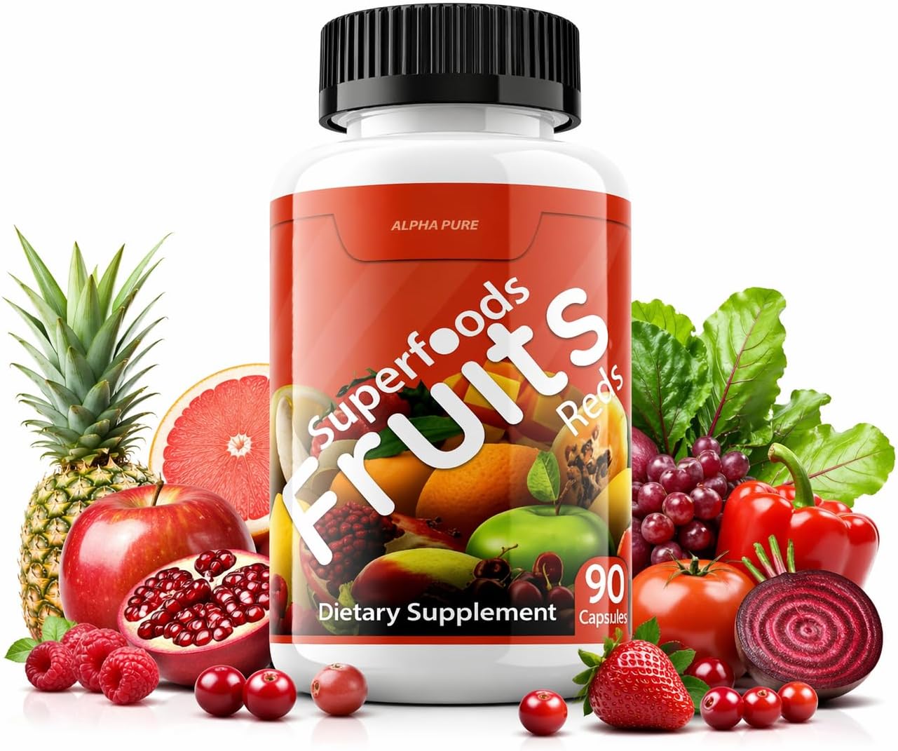 Superfoods Greens & Veggies, Fruits and Reds Cápsulas – Suplemento de Frutas y Verduras, Apoyo Digestivo e Inmunológico, 540 Cápsulas – Alpha Pure