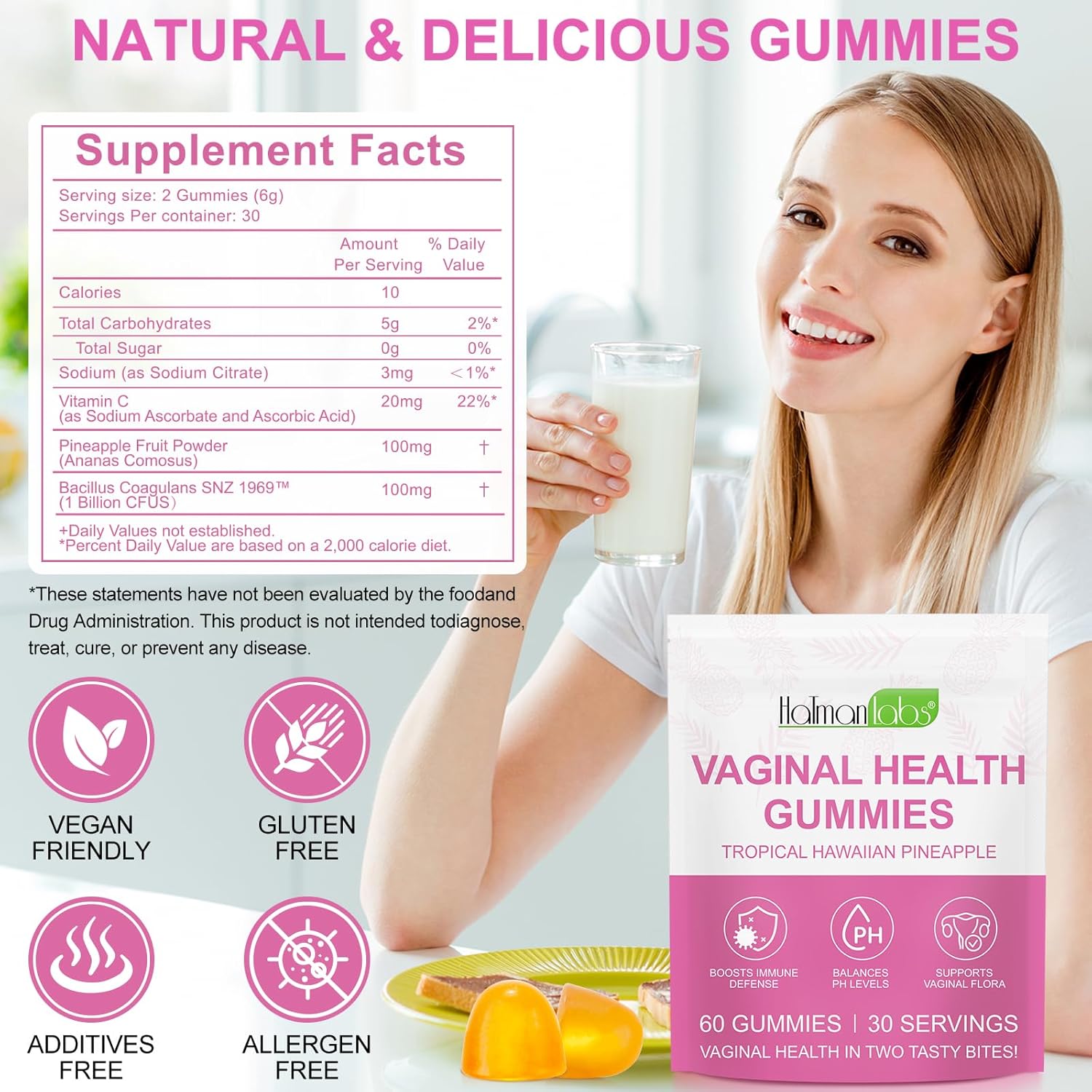 Beyxdu Probióticos Vaginales en Gominolas – 60 Gominolas con Sabor a Piña para el Equilibrio del pH Femenino