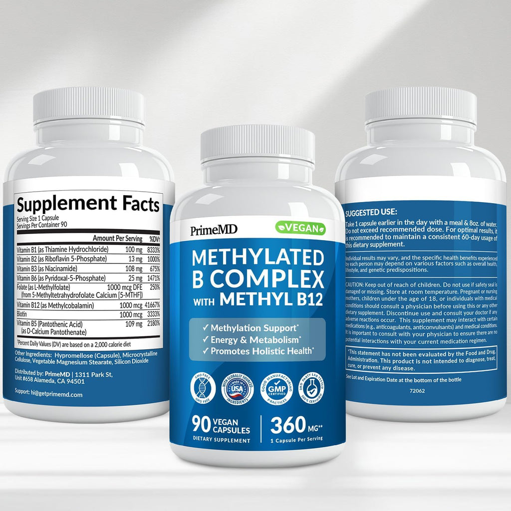 Complejo B Metilado con B12 Metilcobalamina y Metilfolato 1000 mcg - Complejo B Premium para Energía y Función Cognitiva - Multivitamínico Metilado (270 porciones, Paquete de 3)
