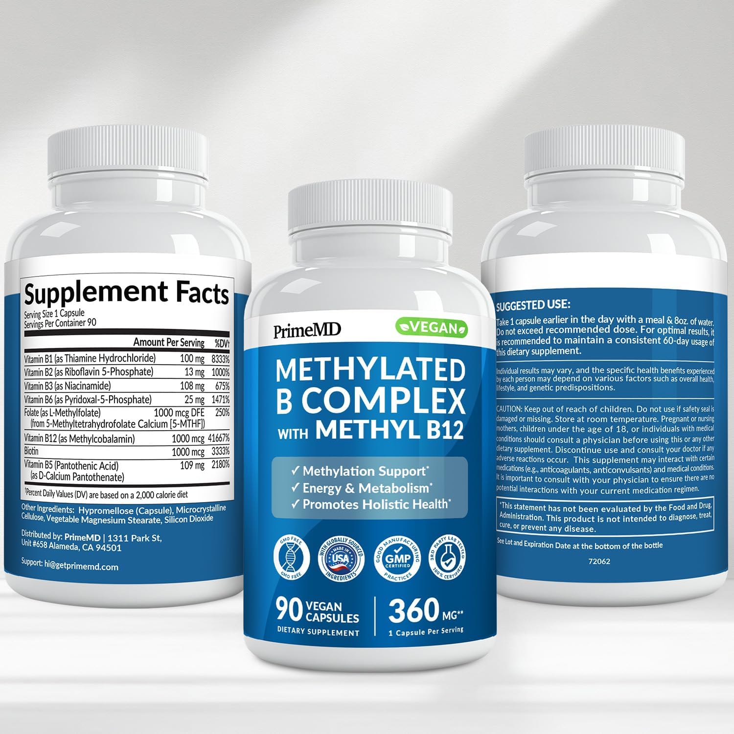 Complejo B Metilado con B12 Metilcobalamina y Metilfolato 1000 mcg - Complejo B Premium para Energía y Función Cognitiva - Multivitamínico Metilado (270 porciones, Paquete de 3)