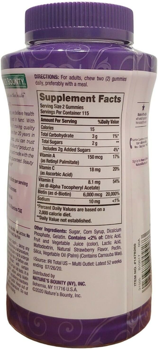 Nature's Bounty Hair, Skin & Nails Rapid Gummies con Biotina y Argán - 230 Gominolas