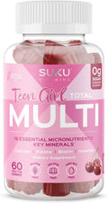 SUKU Gominolas Multivitamínicas para Chicas Adolescentes - Sin Azúcar - 60 Gomitas Sabor Cereza