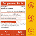 NAD+ 2000 mg con Liposomas - Suplemento de Vitamina B3 - 120 Cápsulas Blandas