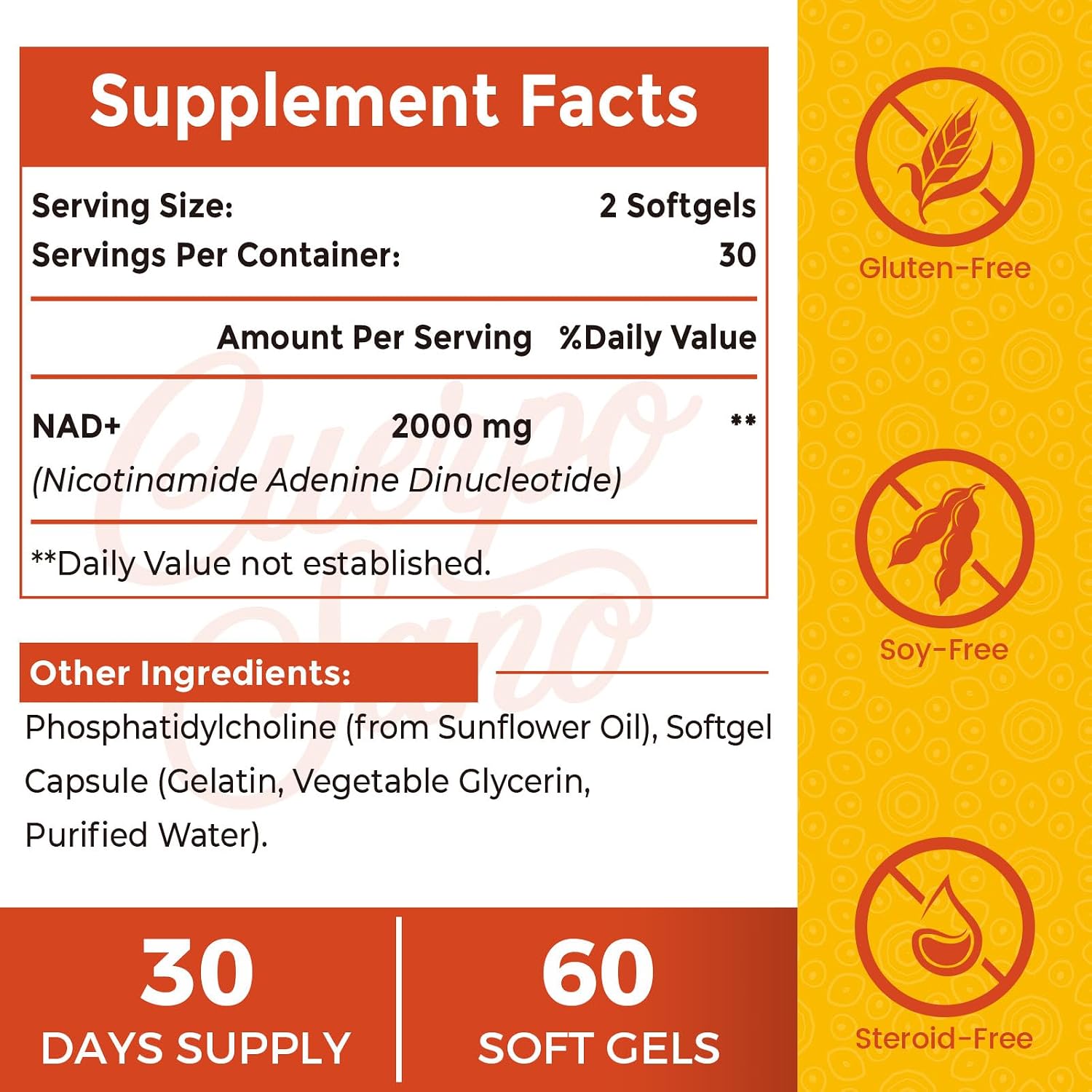 NAD+ 2000 mg con Liposomas - Suplemento de Vitamina B3 - 120 Cápsulas Blandas