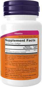 NOW Foods Vitamin E-200 IU, D-Alpha Tocopherol, Antioxidant Protection, 100 Softgels